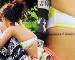 The actress has a tattoo which she shares with her ex-boyfriend, Elliott Tittensor, which reads The actress has a tattoo which she shares with her ex-boyfriend, Elliott Tittensor, which reads